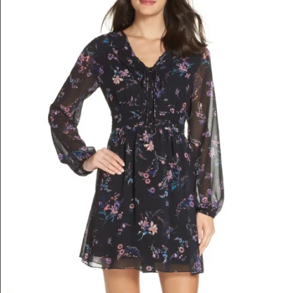 Sam Edelman Dress Floral Print Long Sheer Sleeves Dress Size 2